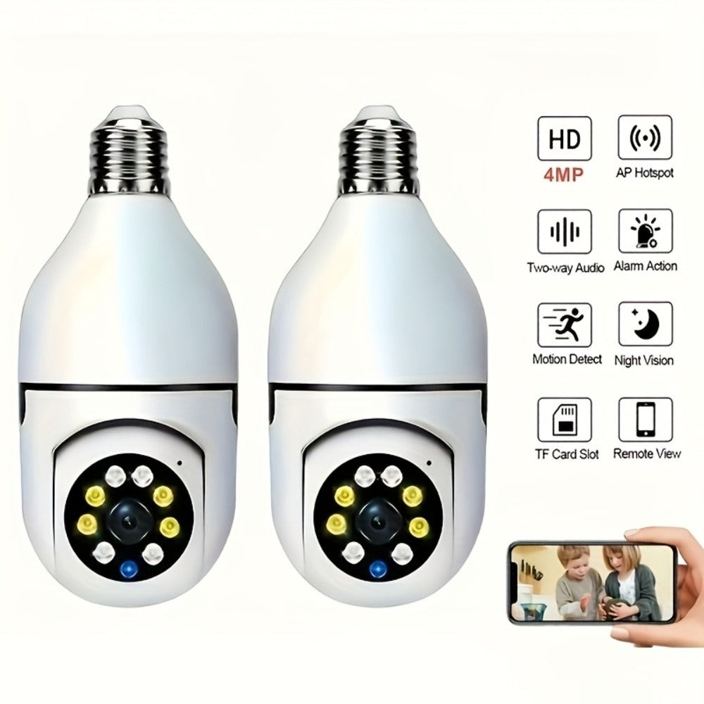 Security Camera 4MP Light-Bulb Two-Pack with Dual-Band WiFi, 360 Panoramic View and Infrared Night Vision
