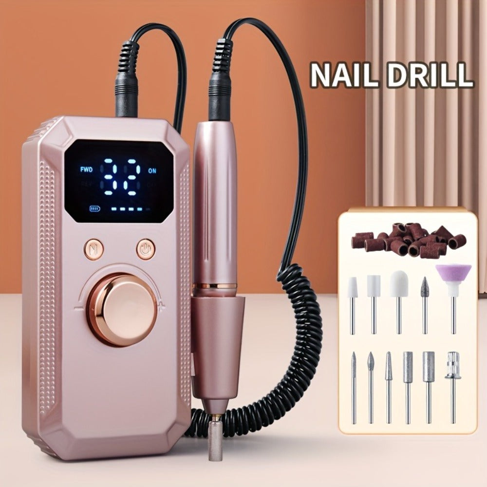 Cordless Electric Nail Drill Machine Rechargeable Professional E-File 11 Bits 20 Sanding Discs High Speed Acrylic Gel Natural Nails