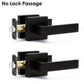 Matte Black Square Door Handle Set – Interior Passage Door Knob for Hall & Closet, Heavy-Duty Left & Right Hand Compatible, Modern Hardware
