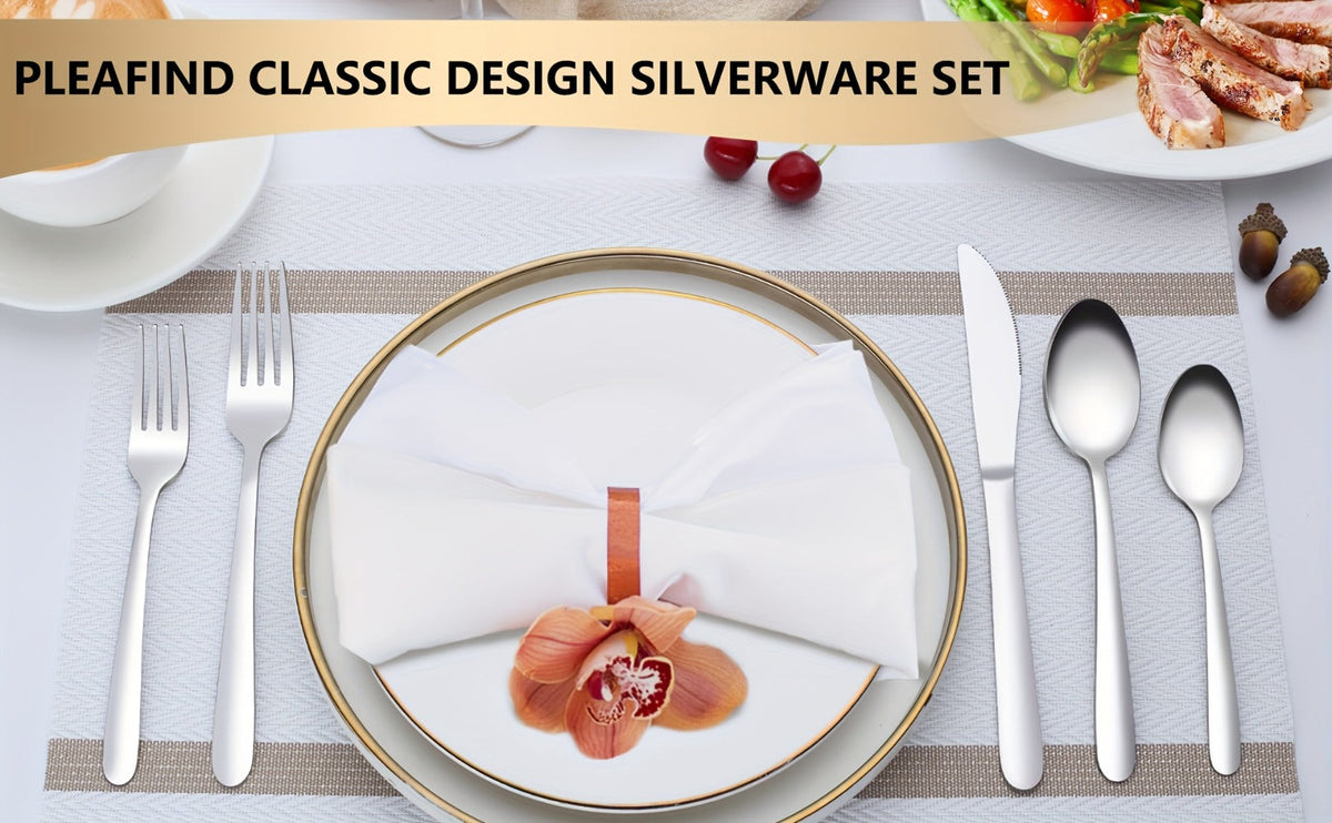Stainless Steel Flatware Set in 60- or 90-Piece Silver Configurations with Five-Piece Place Settings