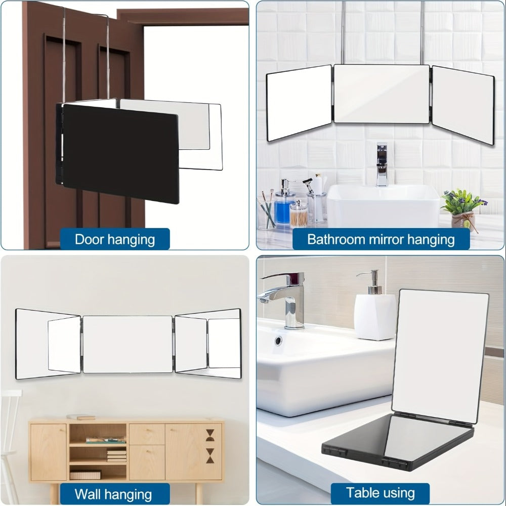 Multi-Panel Hair Cutting Mirror with Telescoping Door Hooks, 49.8-Inch Open Width and Two Fixed Nails