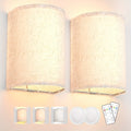 Rechargeable Two-Light Fabric Shade Wall Sconce Set with Magnetic Puck Lights and CCT or RGB Option