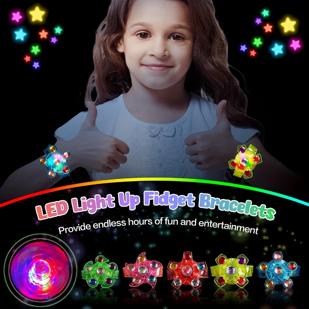Party Favors LED Fidget-Spinner Wristbands, 30-Piece Multicolor Light-Up Set for Night Events