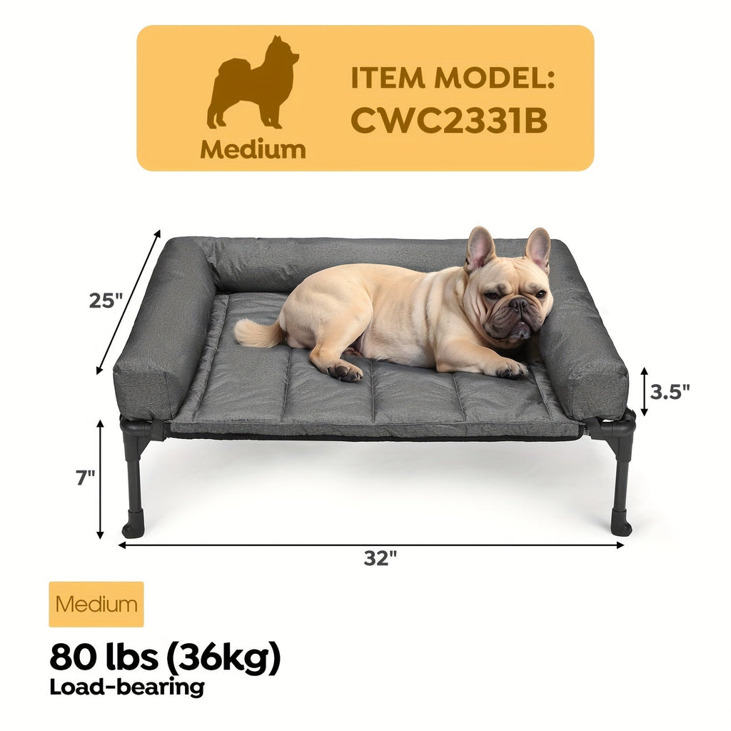 Elevated Dog Bed with Teslin Mesh Cot, Powder-Coated Steel Frame and Removable Bolster Top in Four Sizes