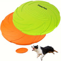 Dog Toys Two-Pack Floating Natural Rubber Flying Discs in Green and Orange for Fetch and Water Play