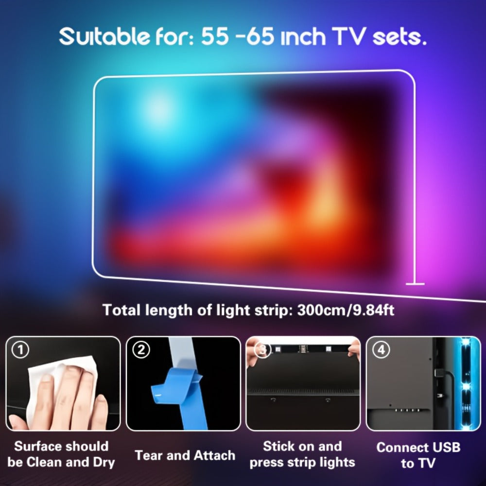 TV Backlight LED Strip Lights RGB 12.5ft – USB Powered Bias Lighting for 35-80 Inch TVs for Home, Desk and Accent Lighting