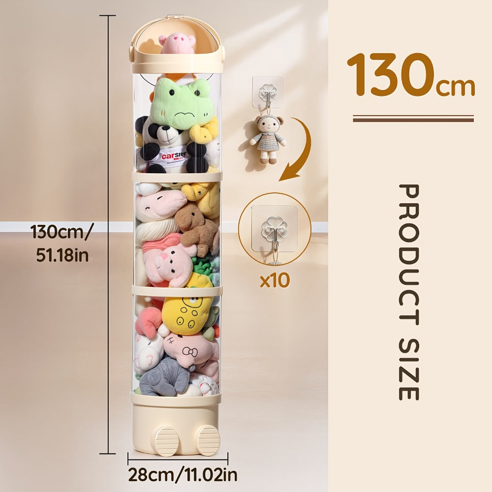 Stuffed Animal Storage Tower, Clear Plastic Toy Organizer with Layered Shelves, Visible Spacious Display Box for Kids Room