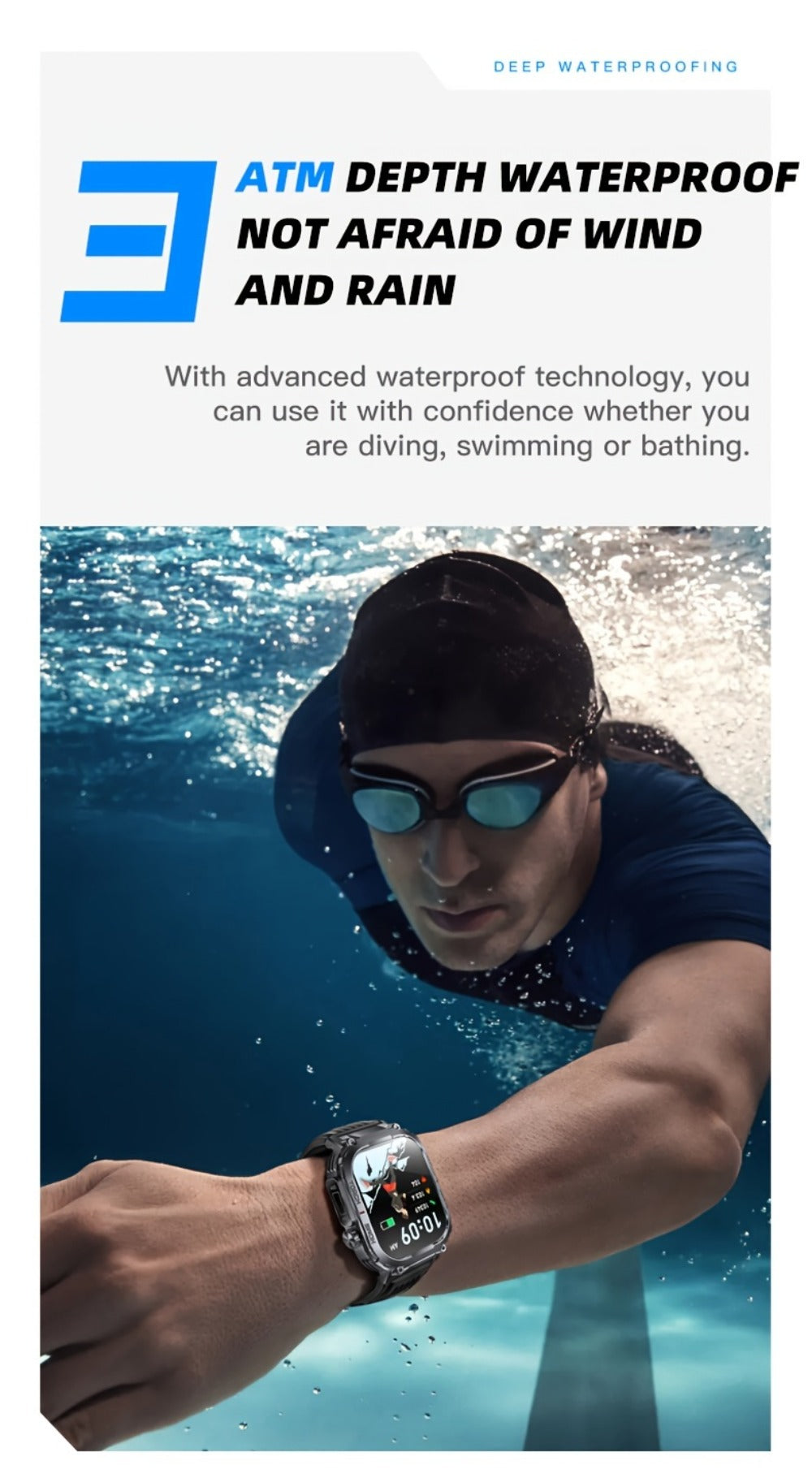 Smartwatch for Men 2.02 Inch with LED Flashlight, Wireless Calling and Activity Tracking for Outdoor Use