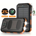 Solar Power Bank, 50000mAh Dual-USB Charger with Solar Panel, Dual LED Flashlights, Compass and Four Colors
