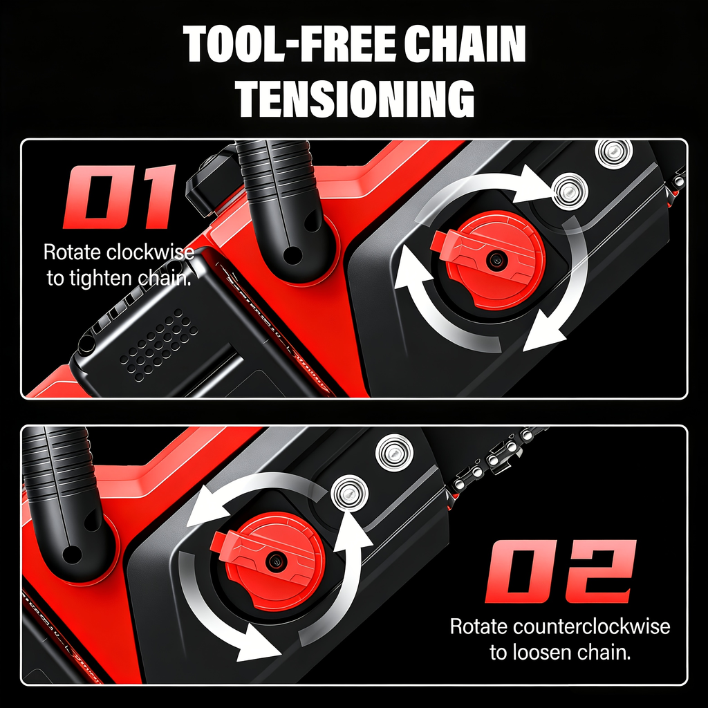Cordless Brushless Chainsaw Kit with 12- or 16-Inch Guide Bar, Two Batteries, Charger and Cutting Accessories