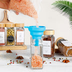 Glass Spice Jars 4oz with Bamboo Lids Labels and Collapsible Funnels Seasoning Storage for Home Cooking, Dining and Outdoor Meals