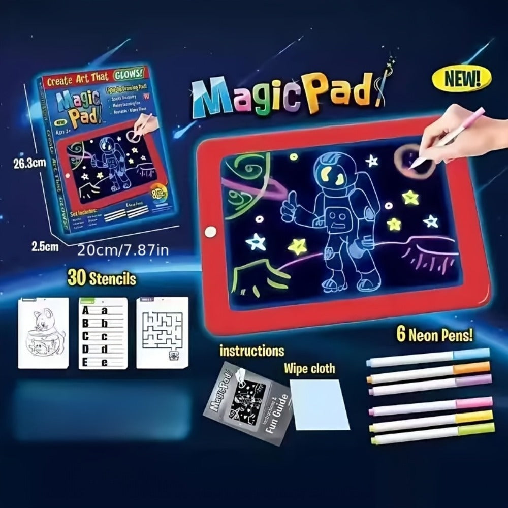 Light Up Drawing Board for Kids LED Doodle Art Set with Colorful Markers & 30 Cards Ages 3-8, Battery-Powered Glow Writing Board