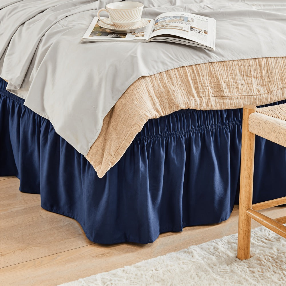 Bed Skirt with Adjustable Elastic Belt – Ruffle Microfiber Dust Ruffle 15 Inch Drop, Hotel Quality, Fade Resistant, Machine Washable