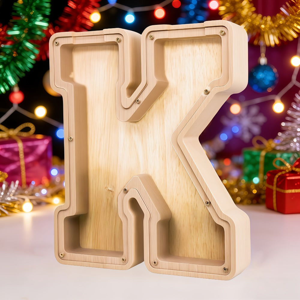 Alphabet Letter Piggy Bank A-Z Wooden Coin Bank Large Capacity Transparent – Personalized Savings Box for Kids | Back to School