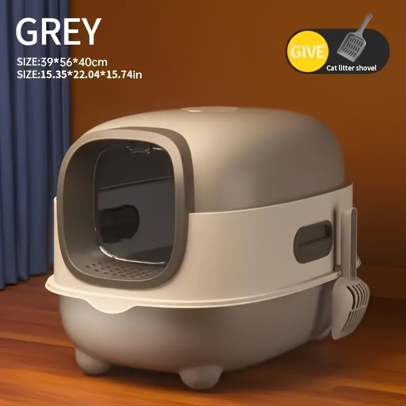 Hooded Cat Litter Box with Front Entry, Removable Shell and Open-Lid Access in Pink, Gray, Purple, Blue or Green