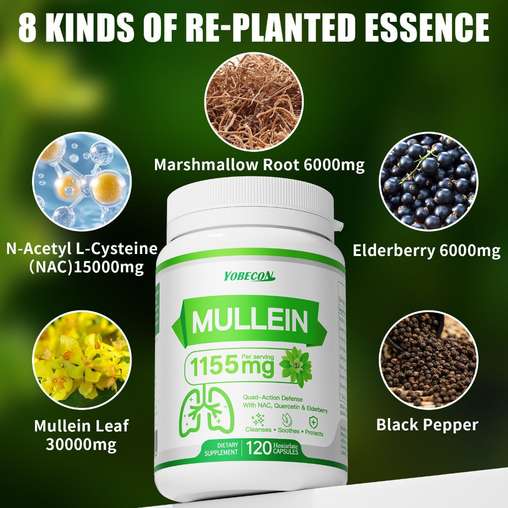 Mullein Lung Cleanse Capsules with NAC 45000mg – Mucus Removal, Dry Cough Relief & Respiratory Support Supplement for Women & Men