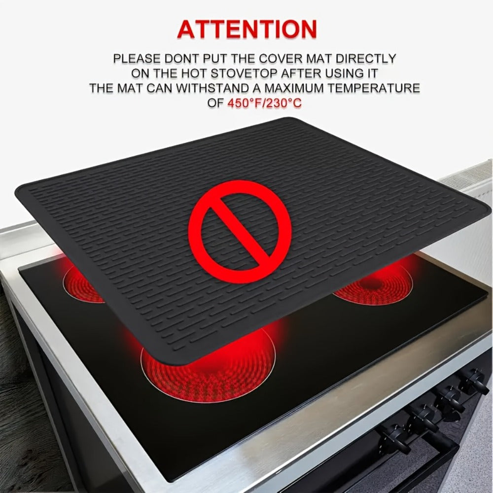 Silicone Stove Top Cover Mat, Heat-Resistant 28x20 Inch Cooktop Protector & Dish Drying Mat for Gas & Electric Stoves