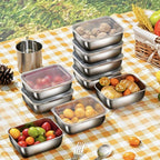 Food Storage Containers 304 Stainless Steel Set with Lids in Five-, Six- or Eight-Piece Options
