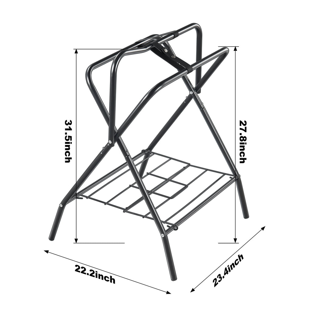 Folding Saddle Rack Freestanding Horse Saddle Stand – Holds 132 lbs, Carbon Steel, Quick-Release Setup, Portable & Space-Saving for Stable