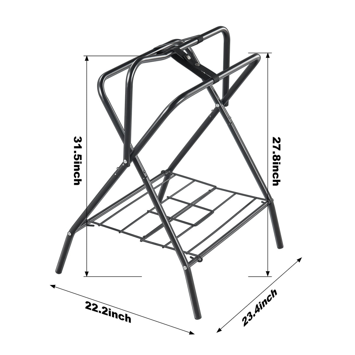 Folding Saddle Rack Freestanding Horse Saddle Stand – Holds 132 lbs, Carbon Steel, Quick-Release Setup, Portable & Space-Saving for Stable