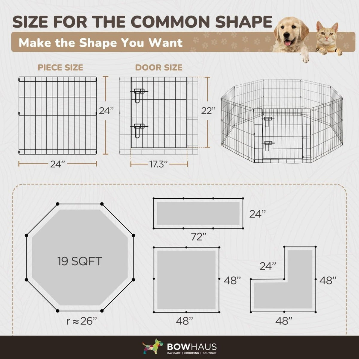 Dog Playpen 8 Panel Foldable Metal Pet Fence with Gate | Heavy-Duty Indoor Outdoor Exercise Pen for Small Dogs & Animals | Portable Kennel