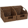 Water Hyacinth Pantry Storage Baskets 2-Pack with Seagrass Options and Integrated Shelf Handles