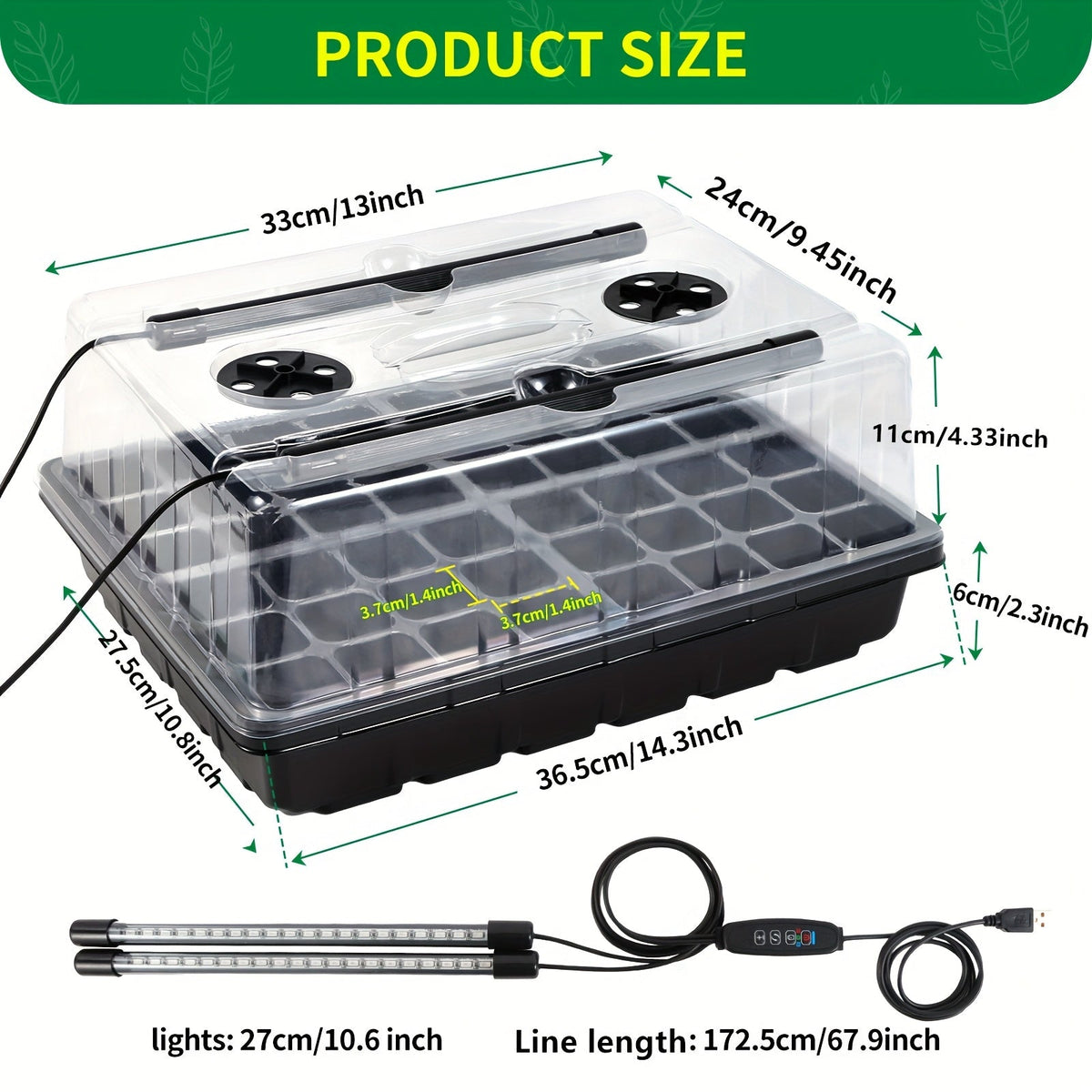 Seed Starter Tray with Grow Light 96 Cell Self-Watering, 10-Level Brightness & Timer, Humidity Dome