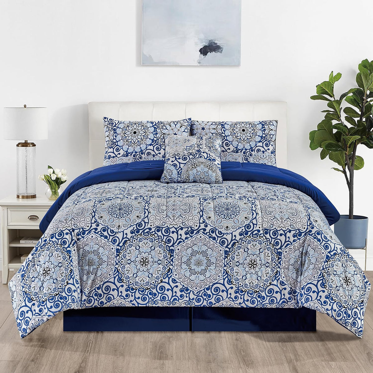 5-Piece Comforter Set, Down Alternative Reversible Quilted Bedding with Bed Skirt & Pillow Shams