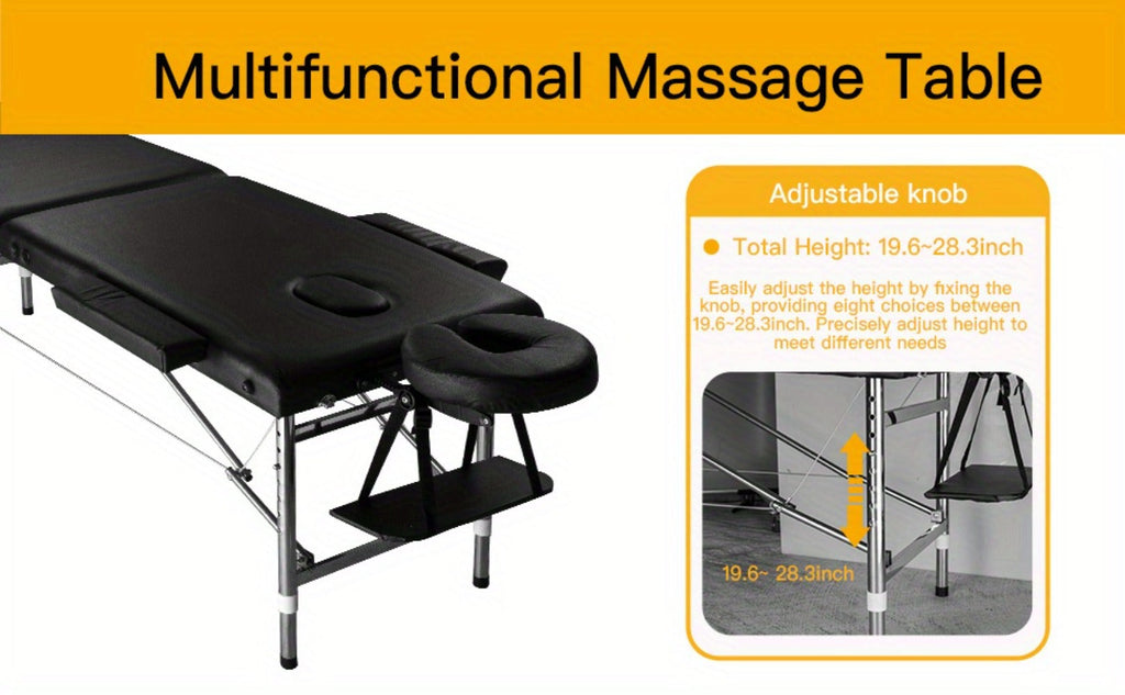 Portable Massage Table Foldable Aluminum Spa Bed, 3-Fold Adjustable Height 24" Wide Padded Treatment Bed