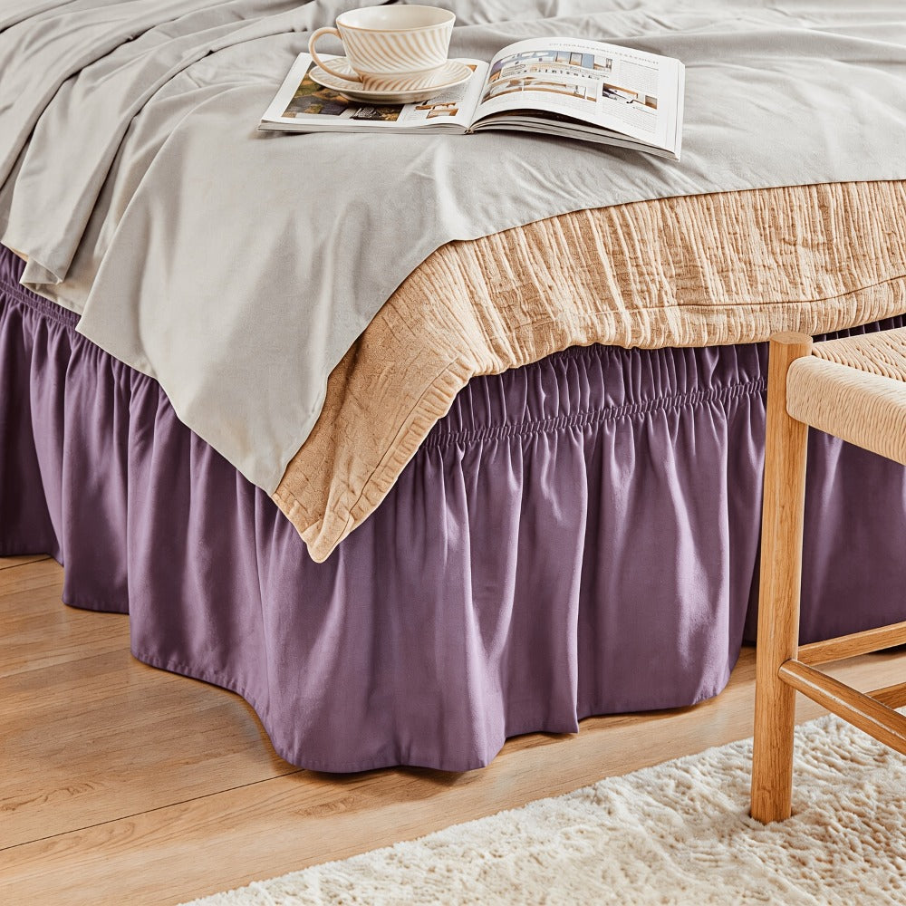 Bed Skirt with Adjustable Elastic Belt – Ruffle Microfiber Dust Ruffle 15 Inch Drop, Hotel Quality, Fade Resistant, Machine Washable