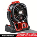 Red Cordless Work Fan for Select Milwaukee M18 Batteries with LED Light, Hanging Hook and Adjustable Tilt, Battery Not Included