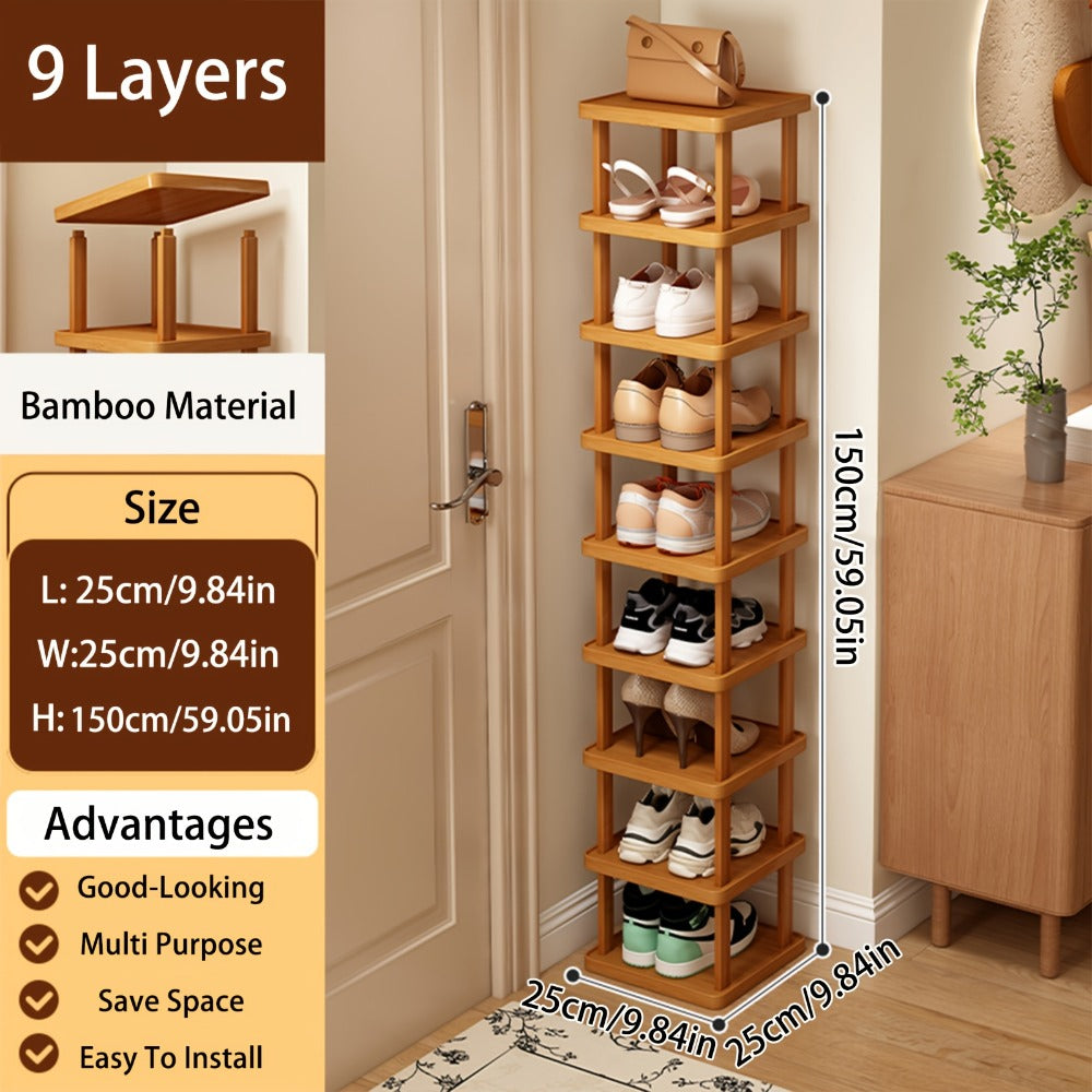 Bamboo-Labeled Freestanding Shoe Rack with Six- or Nine-Layer Checkout Options and Square Shelves