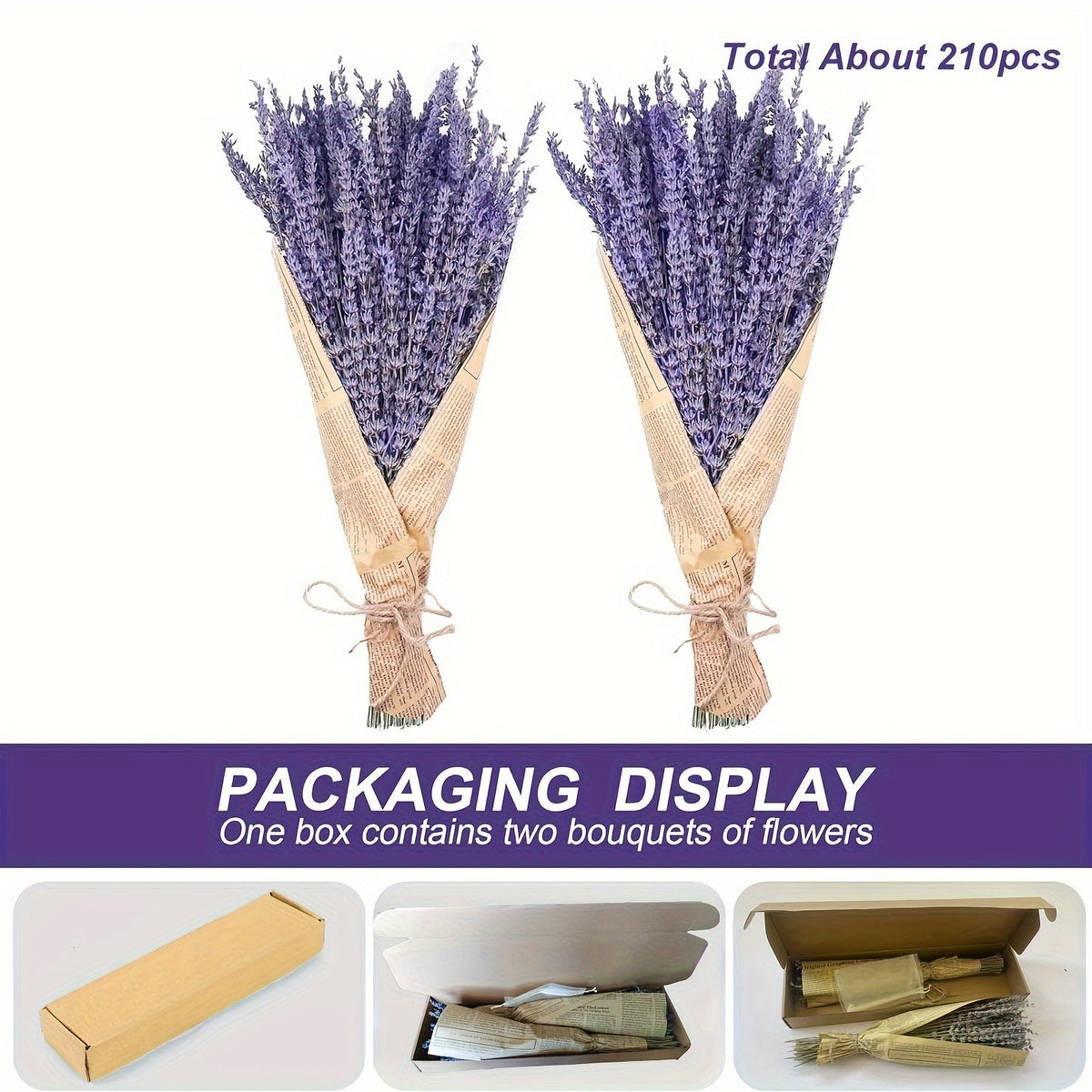 Two-Bunch Dried Lavender Bundle with About 210 Stems and 17-Inch Purple Floral Display Length