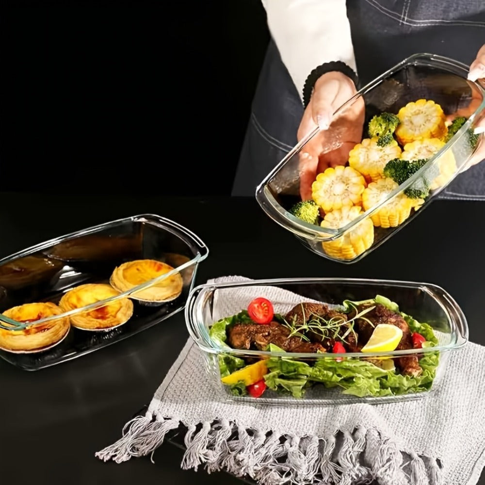 Glass Baking Dish with Lid, 1.9 Qt Rectangular Glass Loaf Pan with Handles, Oven & Airtight Food Storage Container