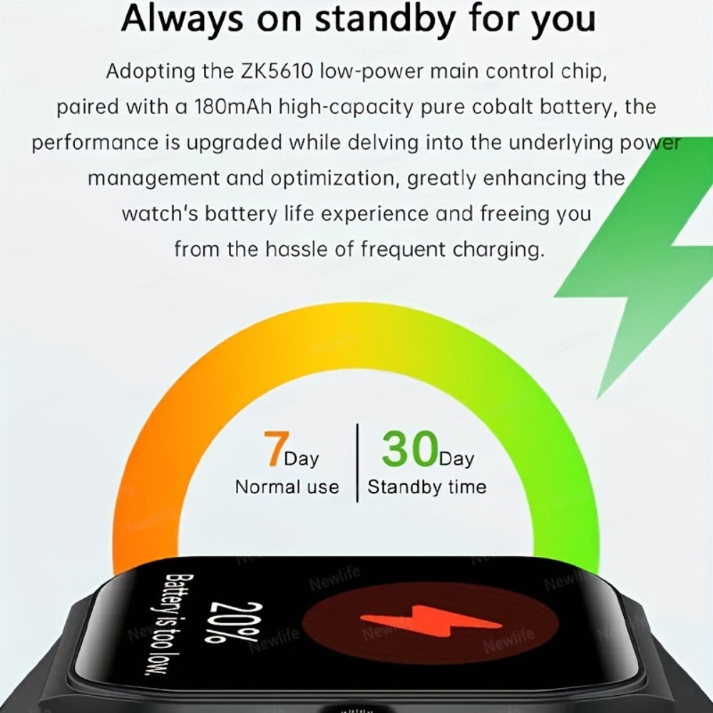 Smartwatch Email Display 1.83" Full Touch – Wireless Calling, Pedometer, Activity Tracker, Multi-Exercise Modes, Dual TPU Strap, USB