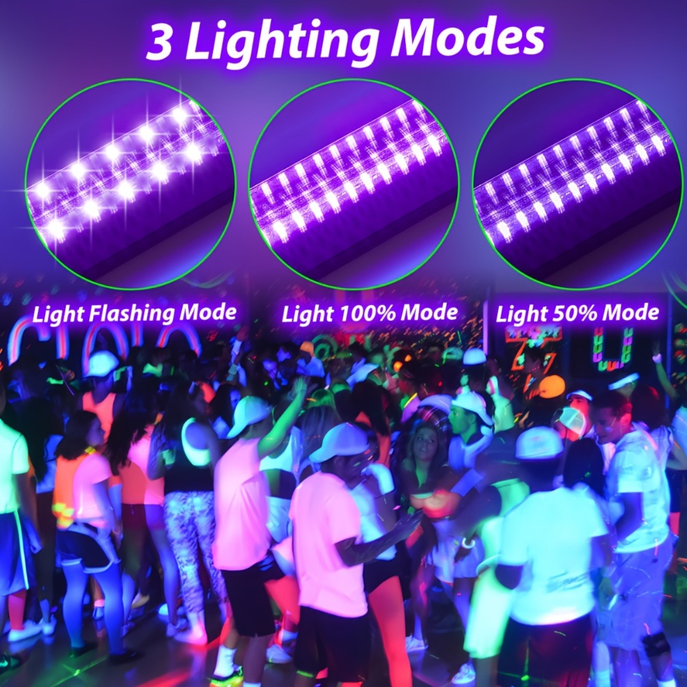 UV Black Light Bars & Strips 8-Piece Set, 385-400nm USB Powered 5V LED Blacklight for Glow Party