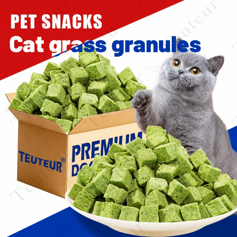 Green Cat-Grass Treat Granules in 155 g Square-Cube or 150 g Pellet Checkout Options Pictured