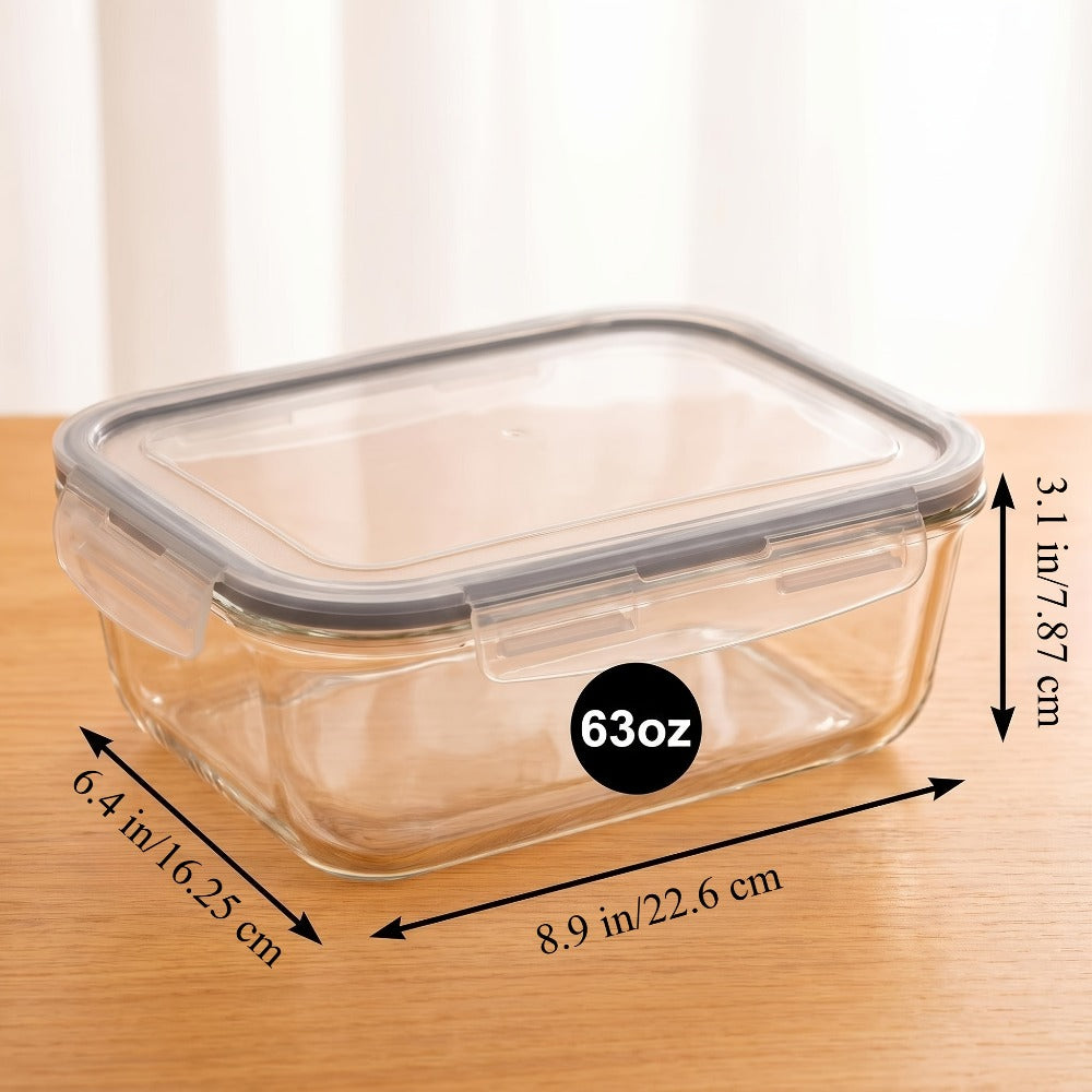 Food Storage Containers Two-Pack 63 oz Glass Set with Snap-Lock Lids in Gray or Green for Oven and Microwave Use