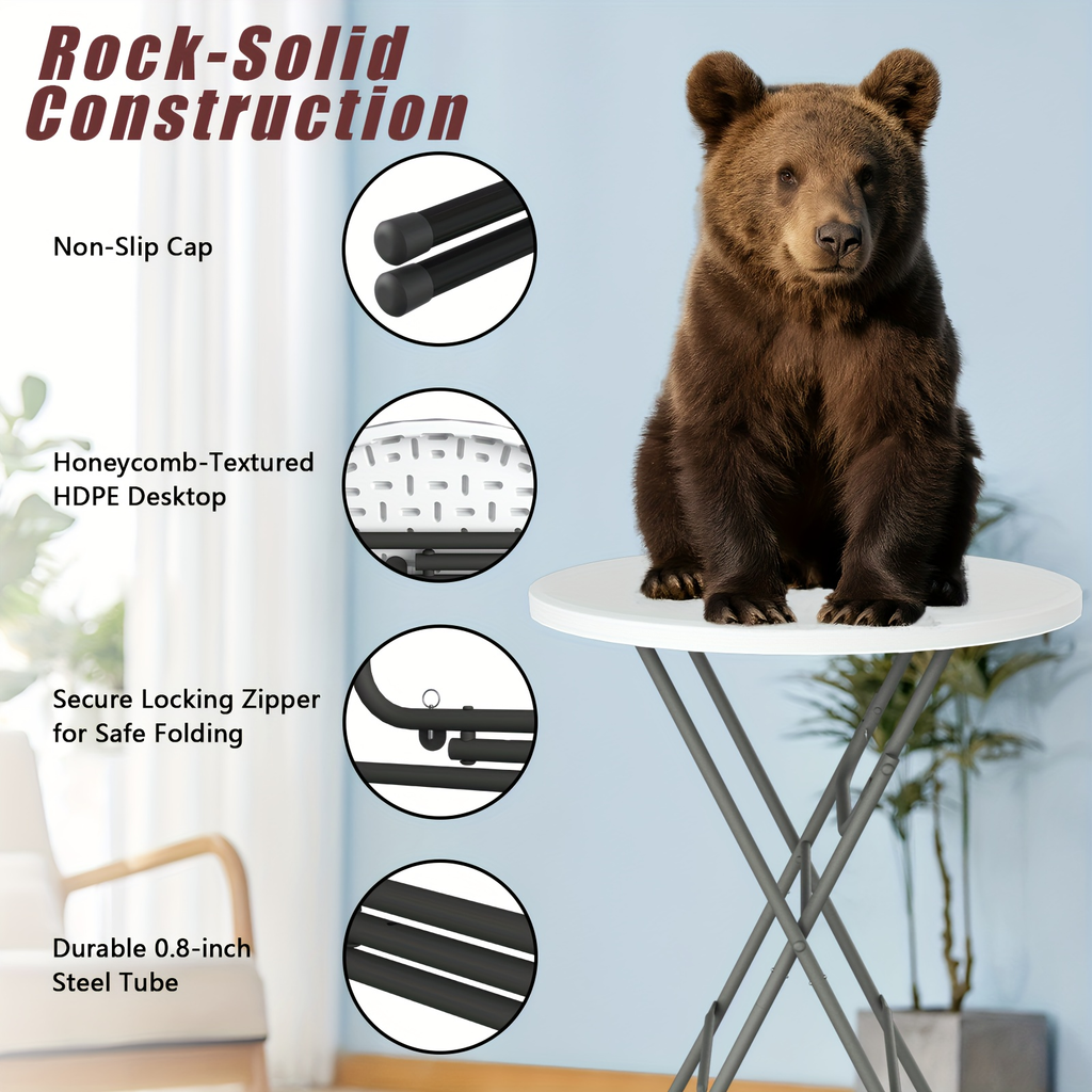 Round Bar-Height Folding Table with 31.5-Inch Top in Black or Black-and-White Two-Piece Set