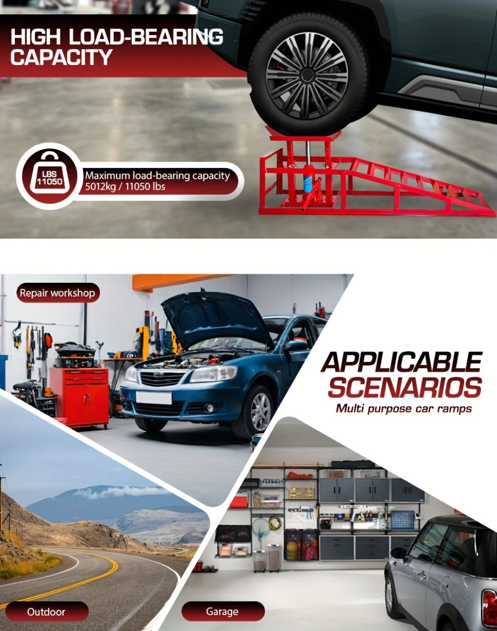 Hydraulic Car Ramps 2-Pack 5T High Lift Vehicle Wheel Ramps for Oil Change Tire Service for Entryways, Bedrooms and Living Spaces