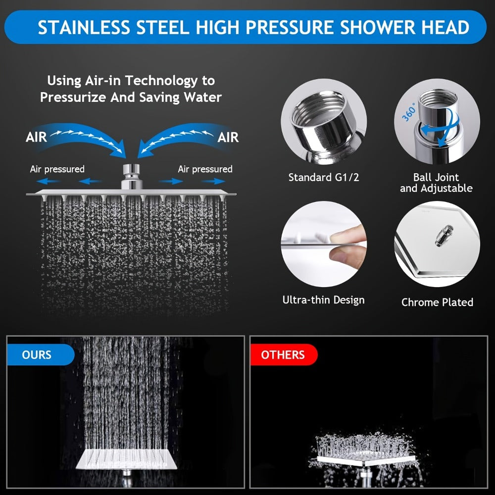 Rainfall and Handheld Shower Combo with 8-Inch Square Head, 11-Inch Extension Arm and Chrome Finish