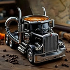 Semi-Truck-Shaped Coffee Mug with Metal-Look Interior and Trim in Blue or Black Color Options
