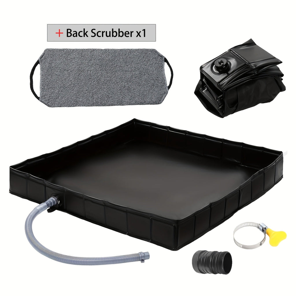 Foldable Shower Base 41"x41" Portable Shower Pan with Drain Pipe – Collapsible Shower Basin for Camping Tent, Indoor & Outdoor Use, Black