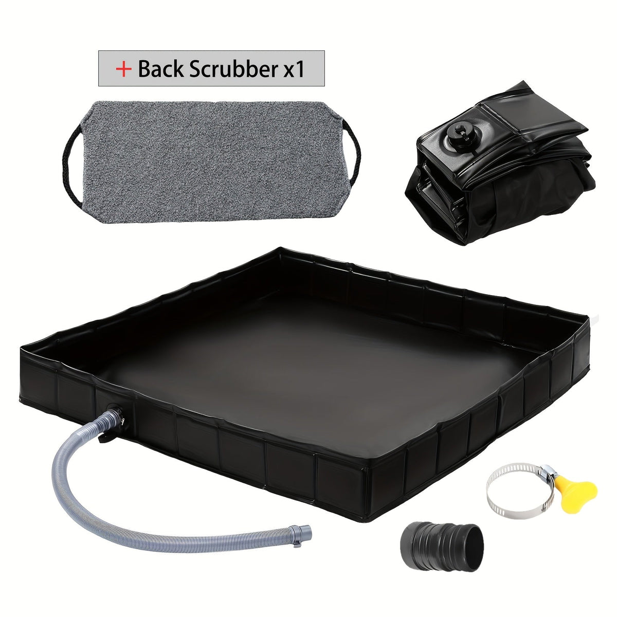 Foldable Shower Base 41"x41" Portable Shower Pan with Drain Pipe – Collapsible Shower Basin for Camping Tent, Indoor & Outdoor Use, Black