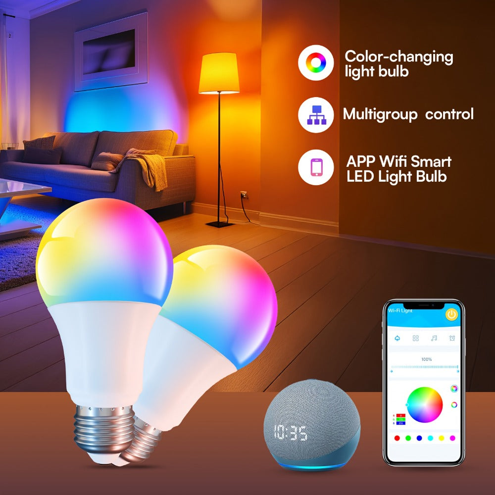 Alexa Smart Light Bulbs RGB Color Changing 2 Pack A19 E26 WiFi – Voice App Control LED Bulbs Compatible with Google Home, Music Sync