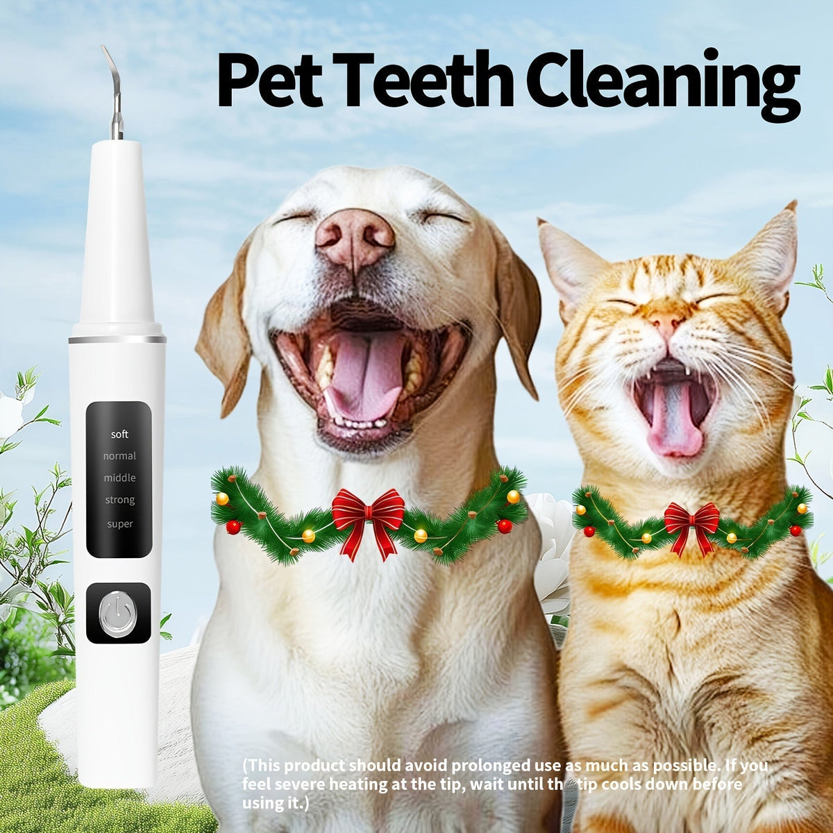 USB-Rechargeable Pet Dental Cleaning Tool with Four Interchangeable Heads, Five Modes and Dual-Lamp Illumination