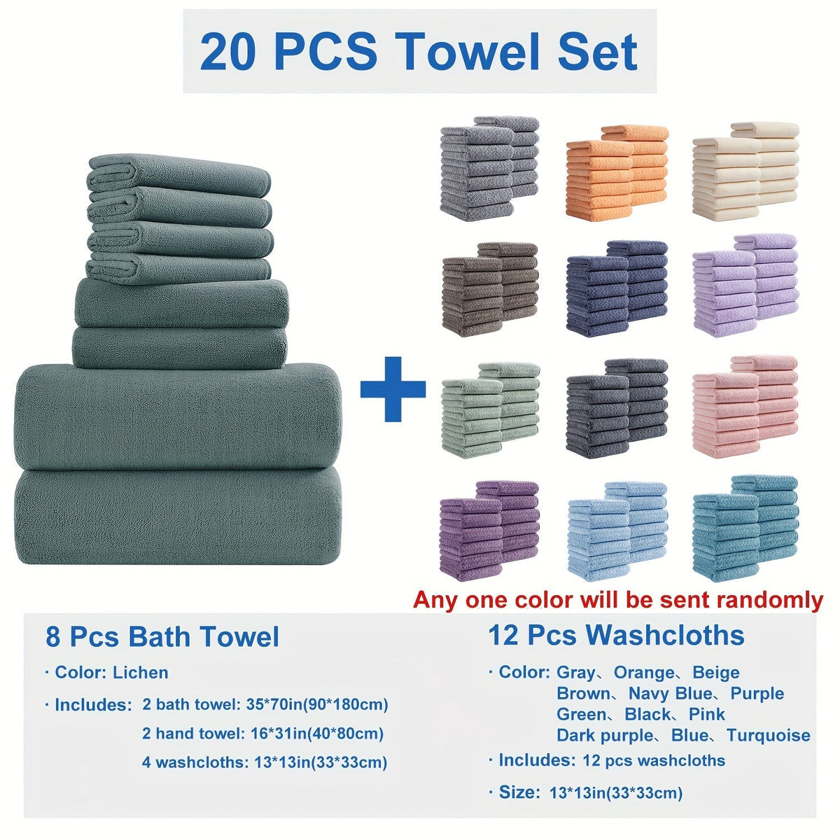 Bath Towel Set 20 Piece 100% Microfiber Absorbent Quick Dry Soft Extra Large Bath Sheets 8 Bath Towels 12 Washcloths Home Bathroom Spa Gift
