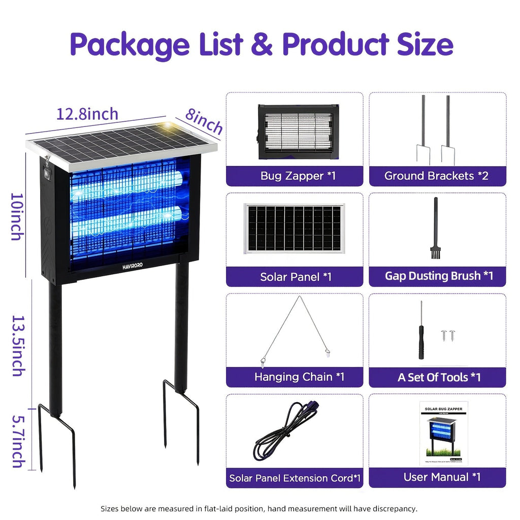 Rectangular Solar Bug Zapper with Blue Grid Light, Panel Top, Ground Stand and Hanging Chain in Black