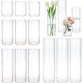 Glass Cylinder Vases Set 12 or 24pcs Clear Tall Flower Vase Candle Holder 4 Sizes for Wedding for Entryways, Bedrooms and Living Spaces