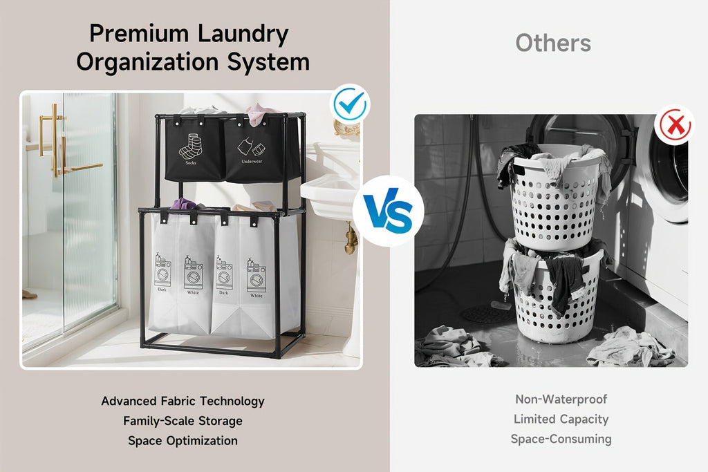 Laundry Sorter 2 Compartment Hamper – 2-Tier Metal Frame Laundry Hamper with Handles, Breathable Mesh Bags & Cable Ties